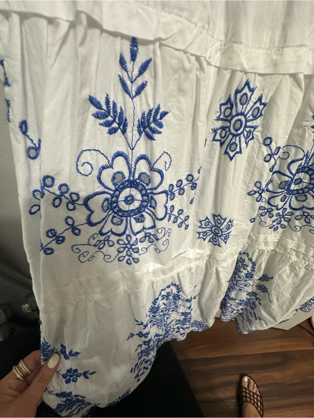 Anthropologie The Somerset by Maeve White Maxi Dress with Blue Embroidery - Picture 9 of 10